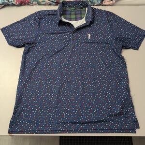 William Murray Golf Blue Polo with Red and White Pattern